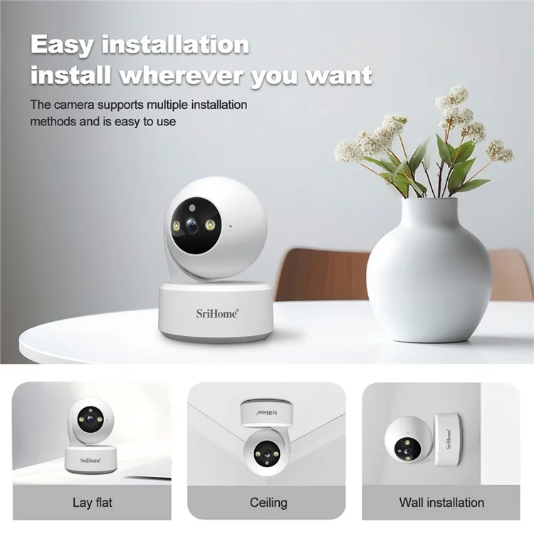 SRIHOME SH064 8MP Indoor-Sicherheitskamera mit Personenverfolgung, Babyüberwachung, Weinenerkennung, WLAN-IP-Kamera - EU-Stecker