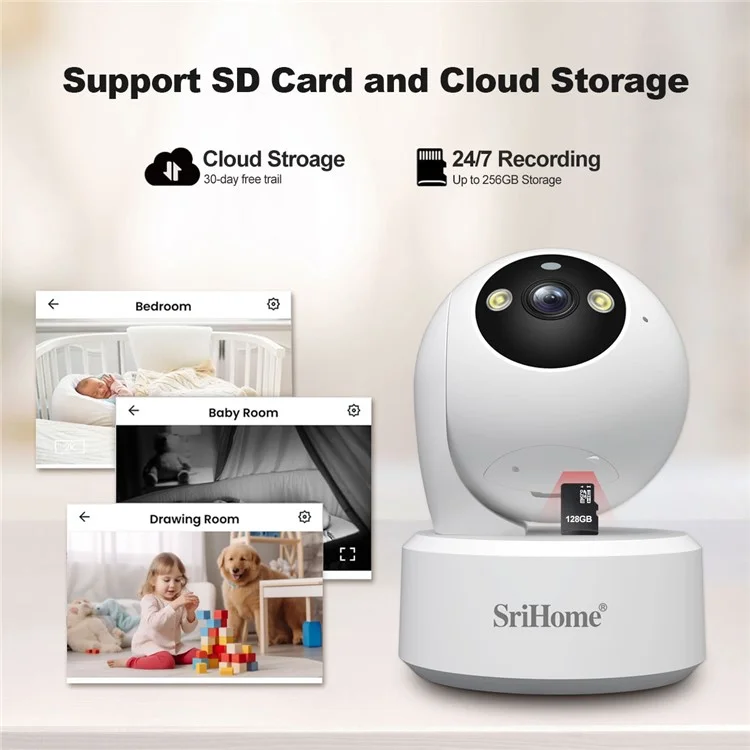 SRIHOME SH064 8MP Indoor-Sicherheitskamera mit Personenverfolgung, Babyüberwachung, Weinenerkennung, WLAN-IP-Kamera - EU-Stecker