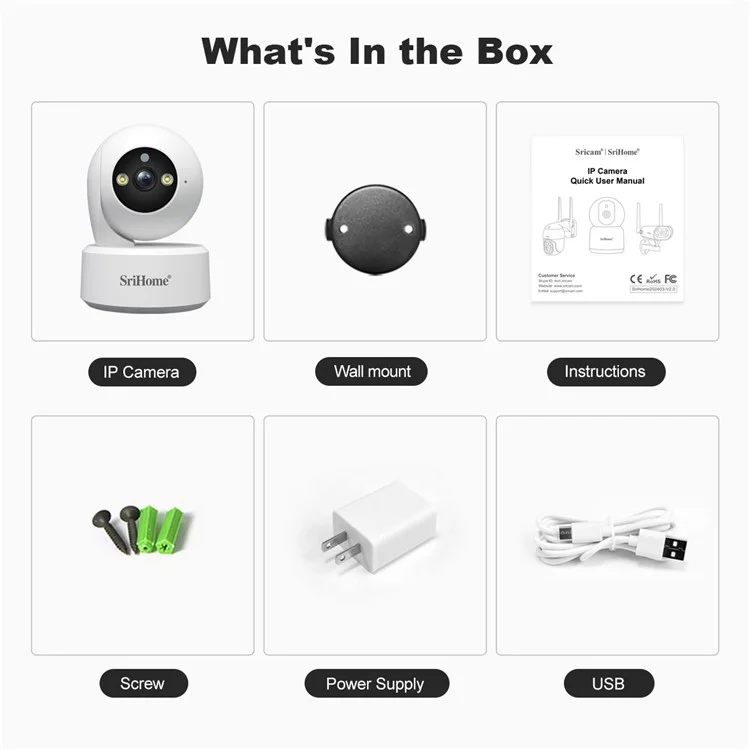 SRIHOME SH064 8MP Indoor-Sicherheitskamera mit Personenverfolgung, Babyüberwachung, Weinenerkennung, WLAN-IP-Kamera - EU-Stecker