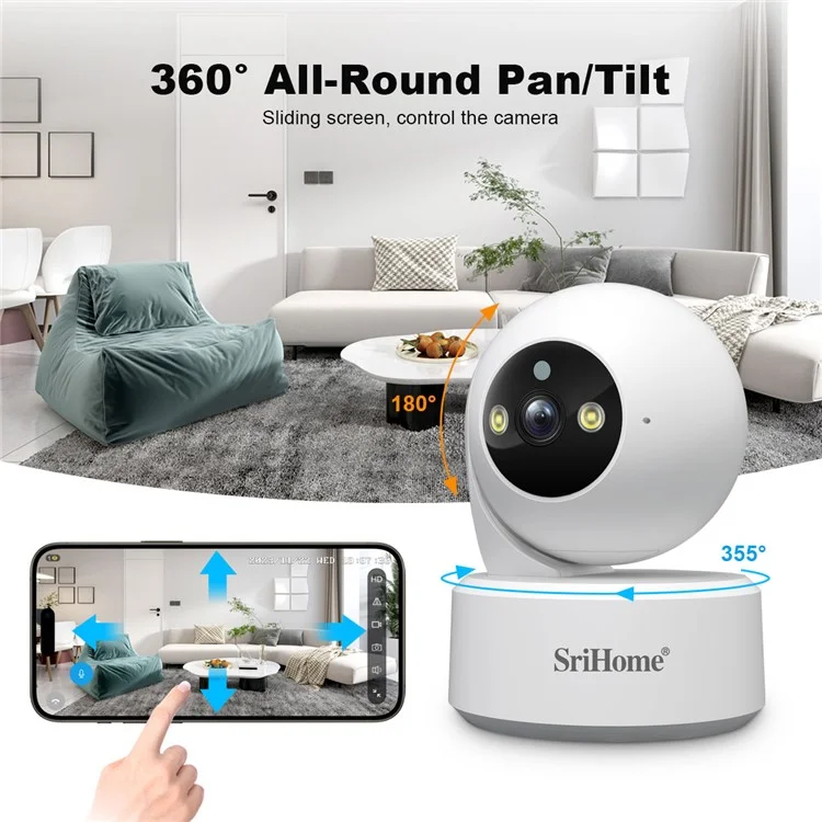 SRIHOME SH064 8MP Indoor-Sicherheitskamera mit Personenverfolgung, Babyüberwachung, Weinenerkennung, WLAN-IP-Kamera - EU-Stecker