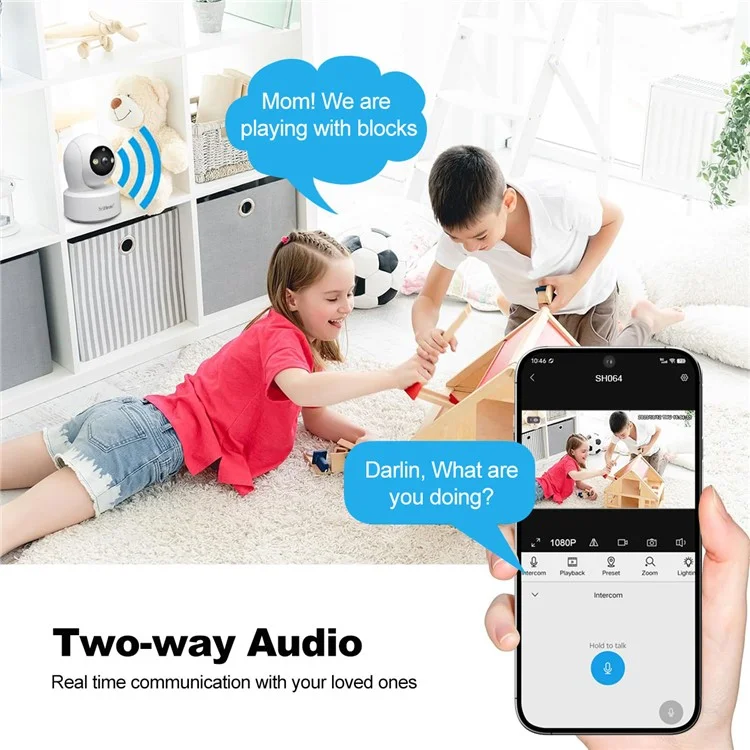 SRIHOME SH064 8MP Indoor-Sicherheitskamera mit Personenverfolgung, Babyüberwachung, Weinenerkennung, WLAN-IP-Kamera - EU-Stecker