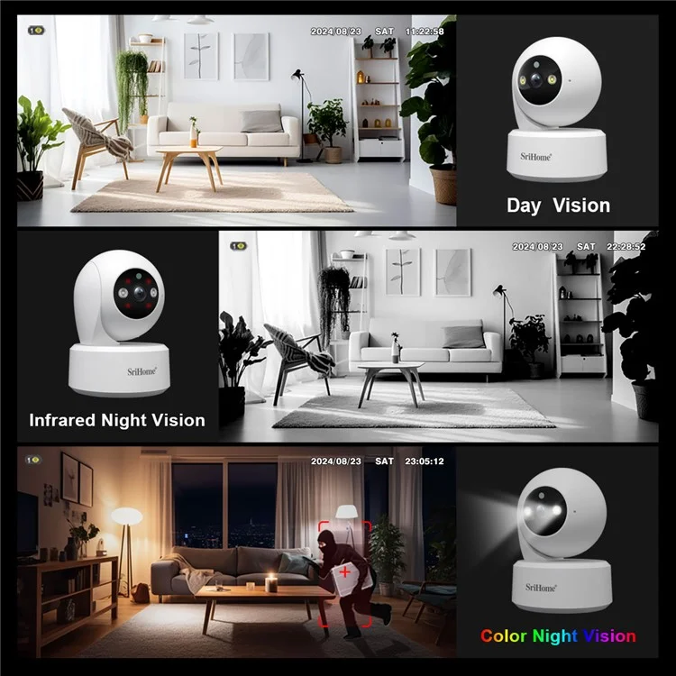 SRIHOME SH064 8MP Indoor-Sicherheitskamera mit Personenverfolgung, Babyüberwachung, Weinenerkennung, WLAN-IP-Kamera - EU-Stecker