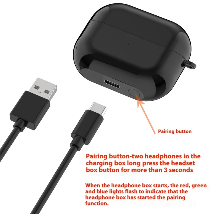 Estuche de carga para Samsung Galaxy Buds3 R530 con soporte para cable y carga inalámbrica - Negro