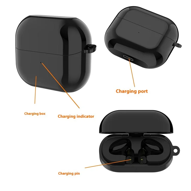 Estuche de carga para Samsung Galaxy Buds3 R530 con soporte para cable y carga inalámbrica - Negro