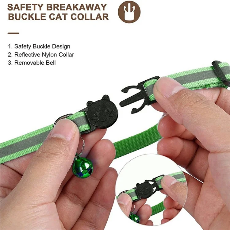 Ошейник для кошек с AirTag, с колокольчиком, регулируемой safety-застежкой, светоотражающий нейлоновый, с силиконовым чехлом - Зеленый