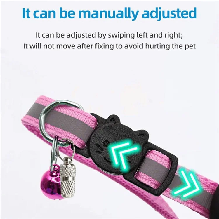 For AirTag Tracker Pet Collar Silicone Case Reflective Adjustable Nylon Cat Collar with Bell and ID Tag - Pink