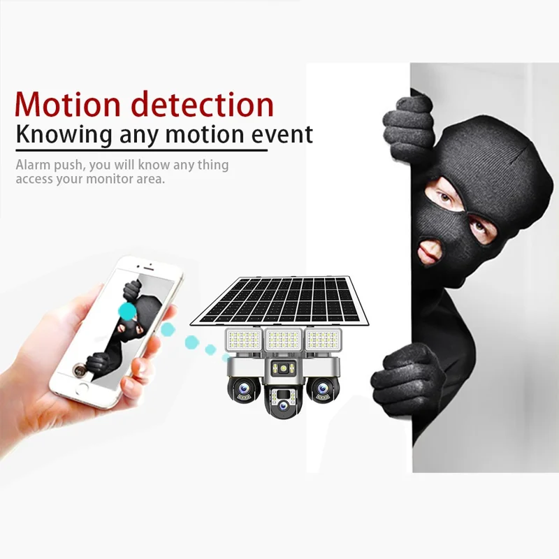 VTS30A V380 Outdoor Security Camera Solar Powered Night Vision  3 LED Lights Surveillance System - WiFi Version  /  US Plug