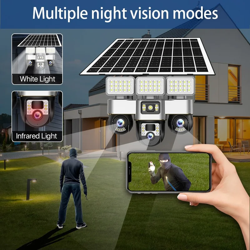 VTS30A V380 Outdoor Security Camera Solar Powered Night Vision  3 LED Lights Surveillance System - WiFi Version  /  US Plug