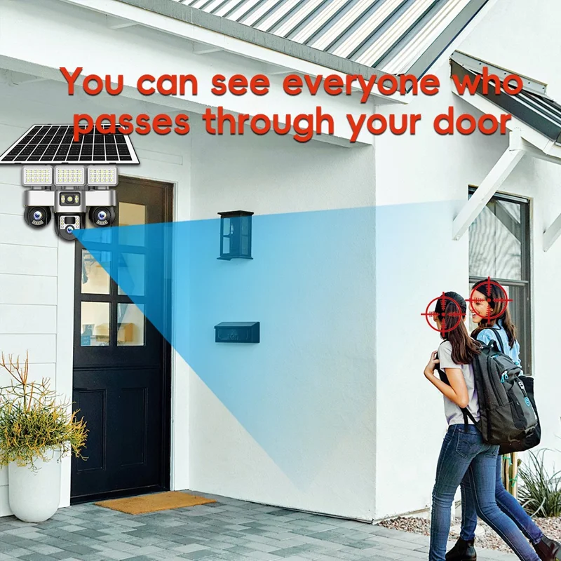 VTS30A V380 Outdoor Security Camera Solar Powered Night Vision  3 LED Lights Surveillance System - WiFi Version  /  US Plug
