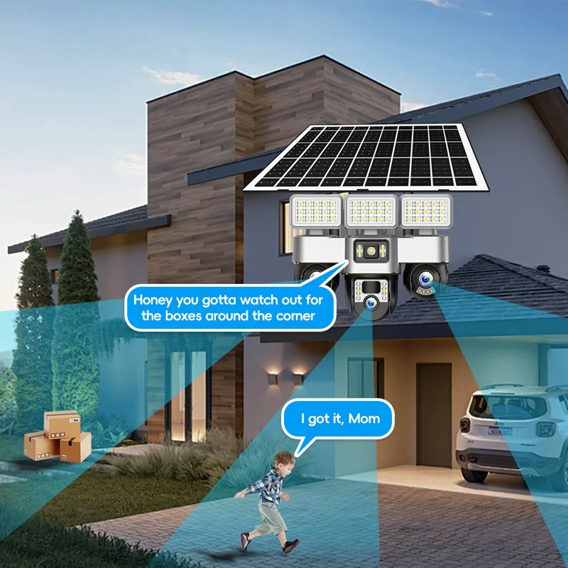 VTS30A V380 Outdoor Security Camera Solar Powered Night Vision  3 LED Lights Surveillance System - WiFi Version  /  US Plug