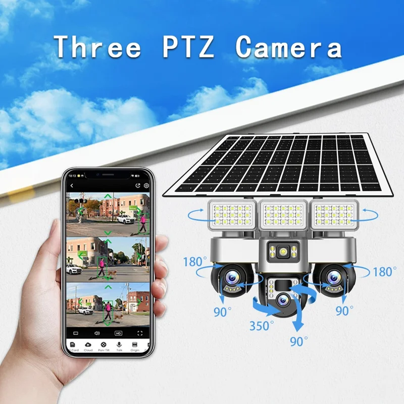 VTS30A V380 Outdoor Security Camera Solar Powered Night Vision  3 LED Lights Surveillance System - WiFi Version  /  US Plug