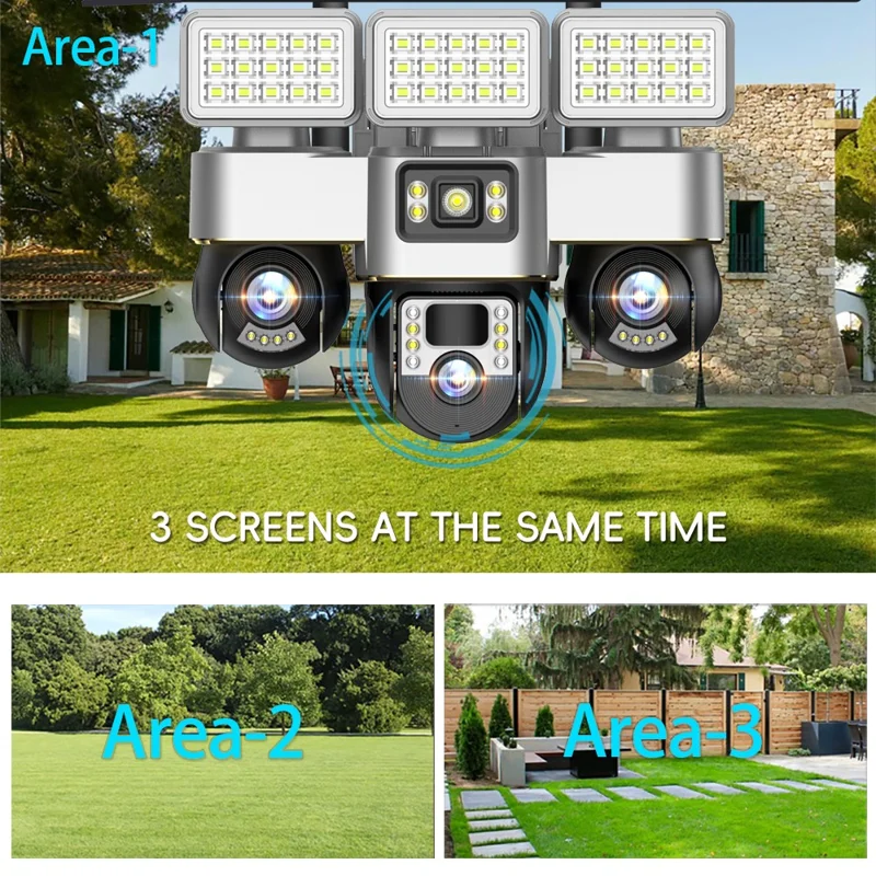 VTS30A V380 Outdoor Security Camera Solar Powered Night Vision  3 LED Lights Surveillance System - WiFi Version  /  US Plug
