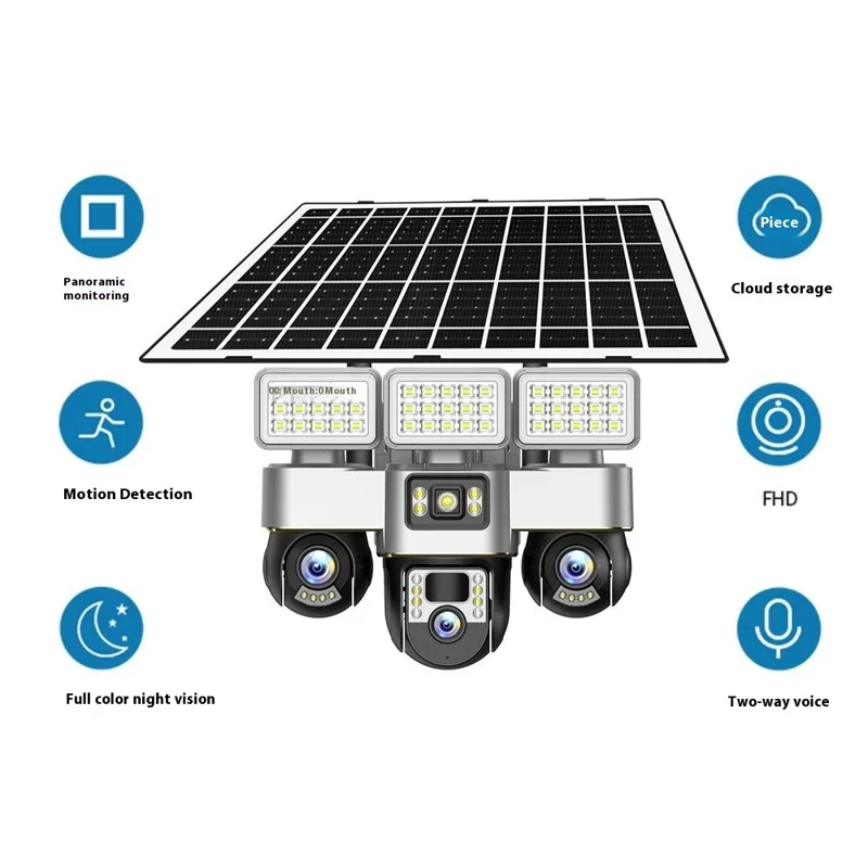 VTS30A V380 Outdoor Security Camera Solar Powered Night Vision  3 LED Lights Surveillance System - WiFi Version  /  US Plug