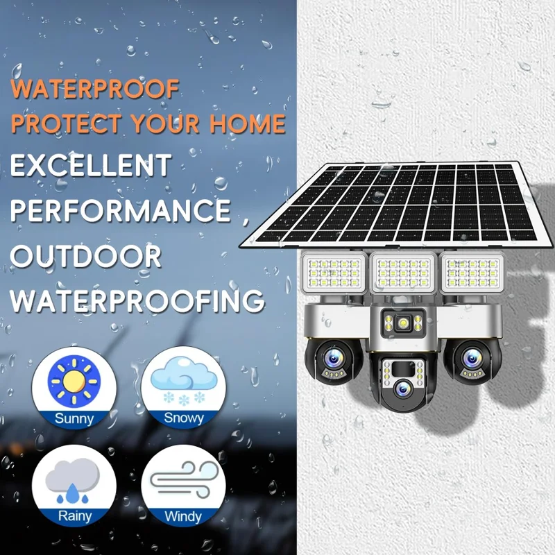 VTS30A V380 Outdoor Security Camera Solar Powered Night Vision  3 LED Lights Surveillance System - WiFi Version  /  US Plug