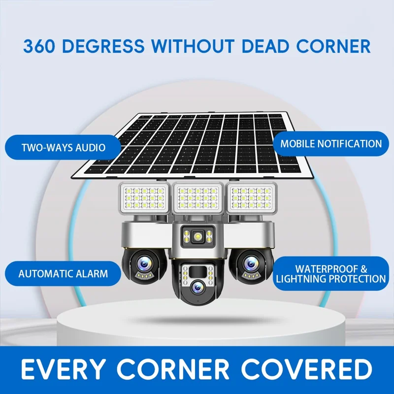 VTS30A V380 Outdoor Security Camera Solar Powered Night Vision  3 LED Lights Surveillance System - WiFi Version  /  US Plug