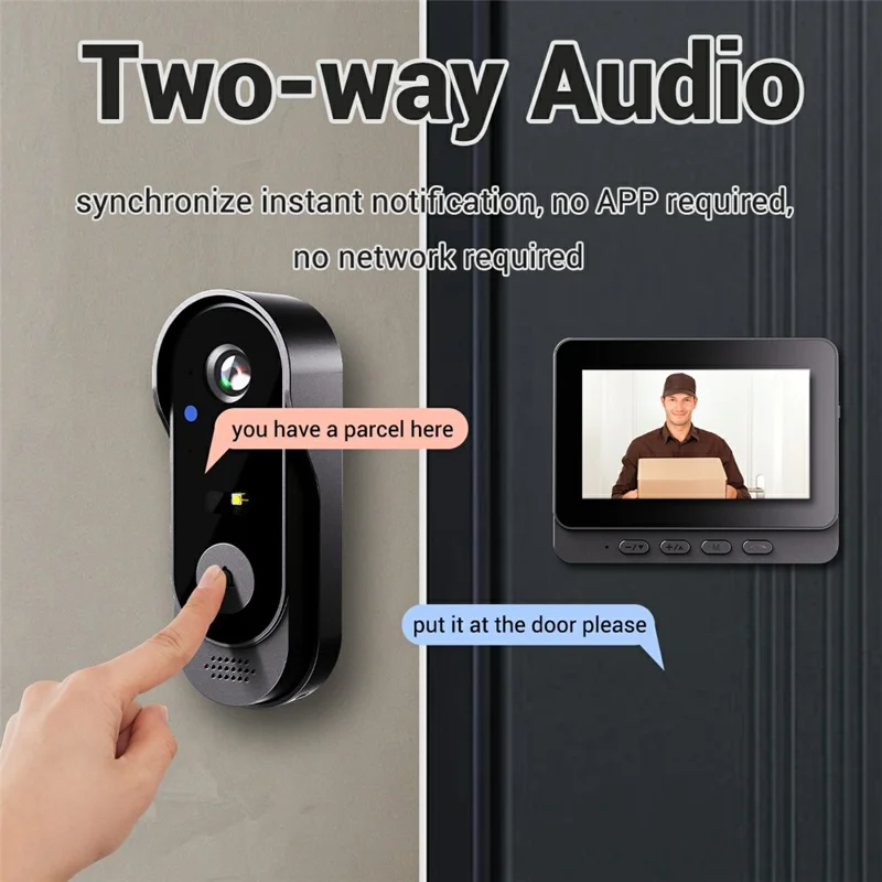 X8 Waterproof Video Doorbell 4.3 inch Indoor Screen Wireless Home Security Intercom HD Camera Two-Way Audio