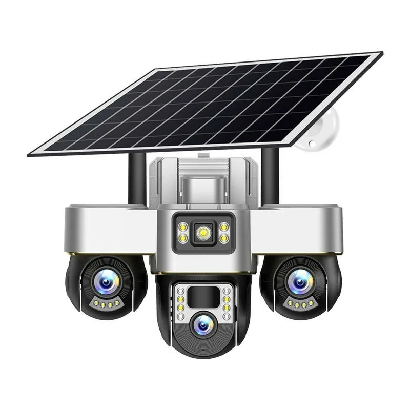 VTS30 v380pro Solar Powered Triple Lens Security Camera Smartphone Controlled Surveillance System - WiFi / US Plug