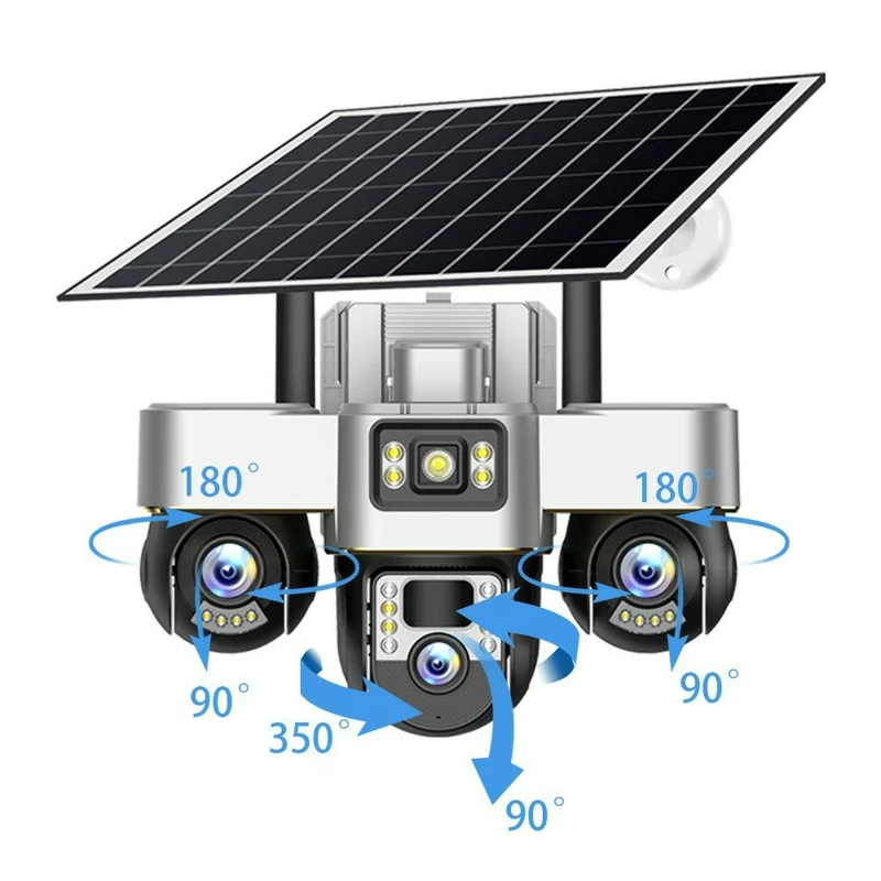 VTS30 v380pro Solar Powered Triple Lens Security Camera Smartphone Controlled Surveillance System - WiFi / US Plug