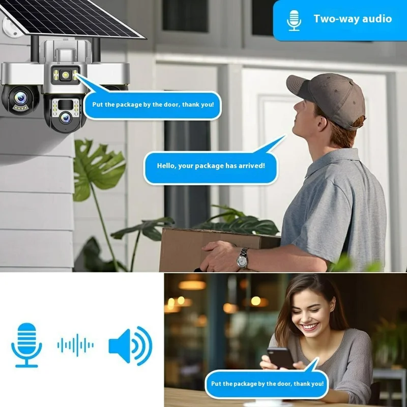 VTS30 v380pro Solar Powered Triple Lens Security Camera Smartphone Controlled Surveillance System - 4G Version
