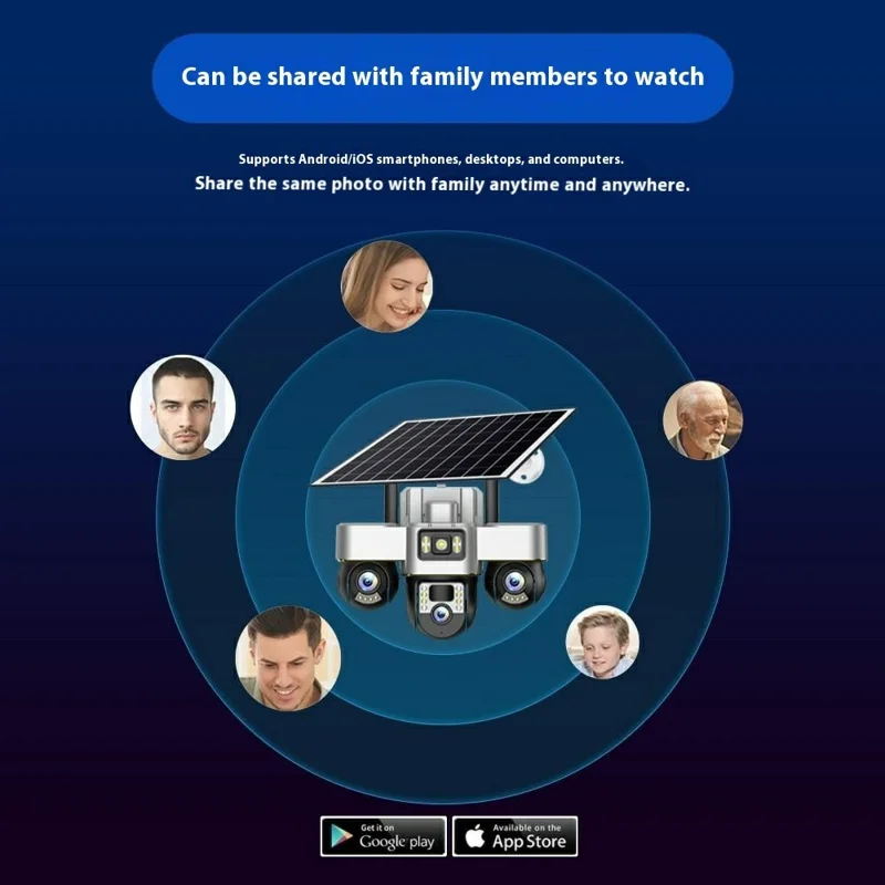 VTS30 v380pro Solar Powered Triple Lens Security Camera Smartphone Controlled Surveillance System - 4G Version