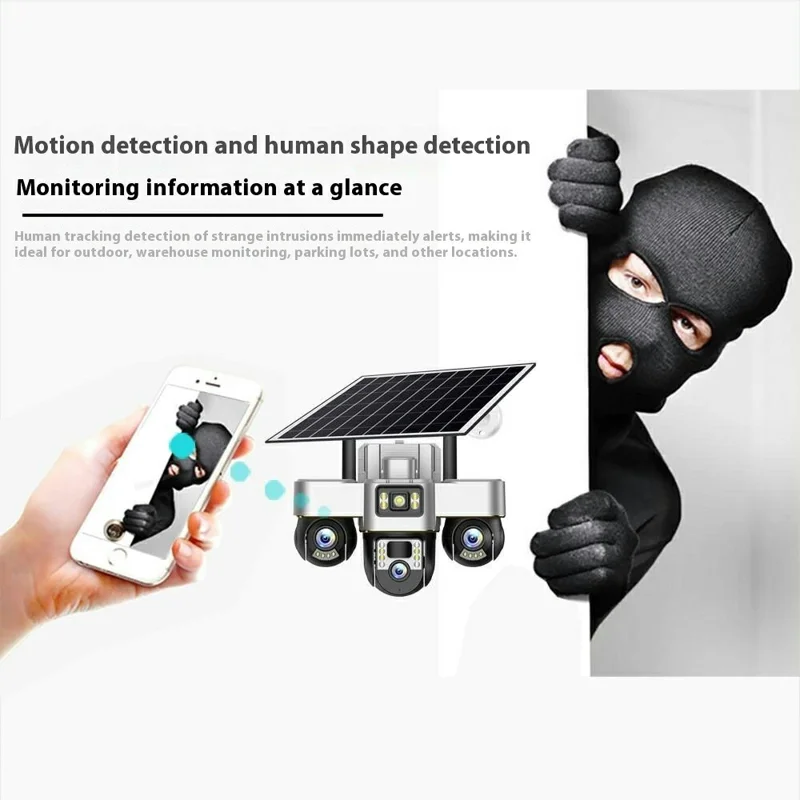 VTS30 v380pro Solar Powered Triple Lens Security Camera Smartphone Controlled Surveillance System - 4G Version