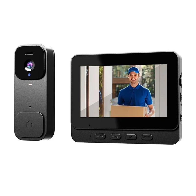X7 Smart Video Doorbell Camera Wireless Intercom HD Monitor with Display Screen Home Security System - Black