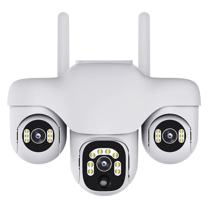 VTS31 V380 Outdoor Security Low Power Solar Powered PTZ Camera 3 Rotating Lens Motion Detection Camera - WiFi / US Plug