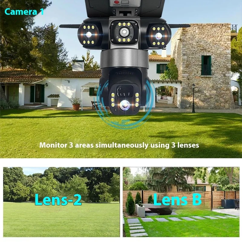 LD002 V380 Outdoor Solar Security Camera with Street Light 3 Screens Wireless Monitoring System - WiFi / US Plug