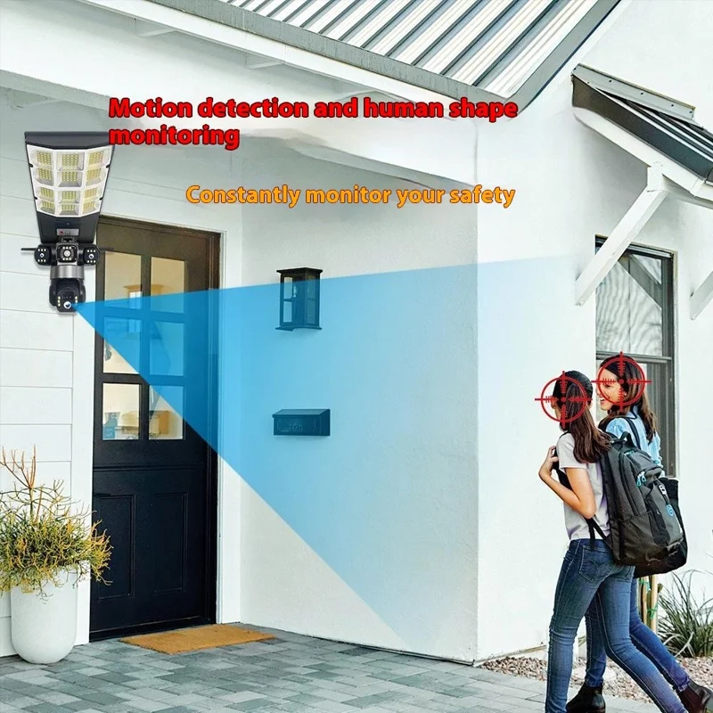LD002 V380 Outdoor Solar Security Camera with Street Light 3 Screens Wireless Monitoring System - WiFi / US Plug
