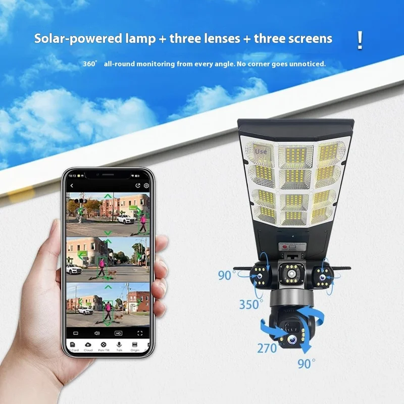 LD002 V380 Outdoor Solar Security Camera with Street Light 3 Screens Wireless Monitoring System - WiFi / US Plug