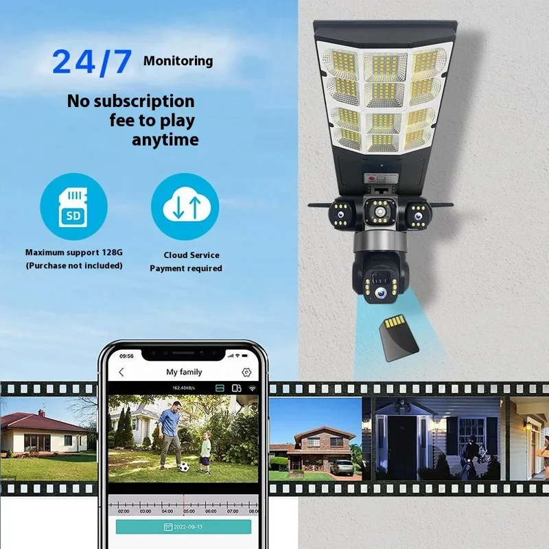 LD002 V380 Outdoor Solar Security Camera with Street Light 3 Screens Wireless Monitoring System - WiFi / US Plug