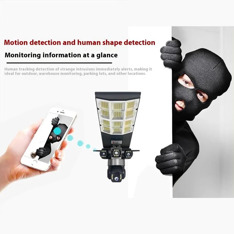 LD002 V380 Outdoor Solar Security Camera with Street Light 3 Screens Wireless Monitoring System - WiFi / US Plug