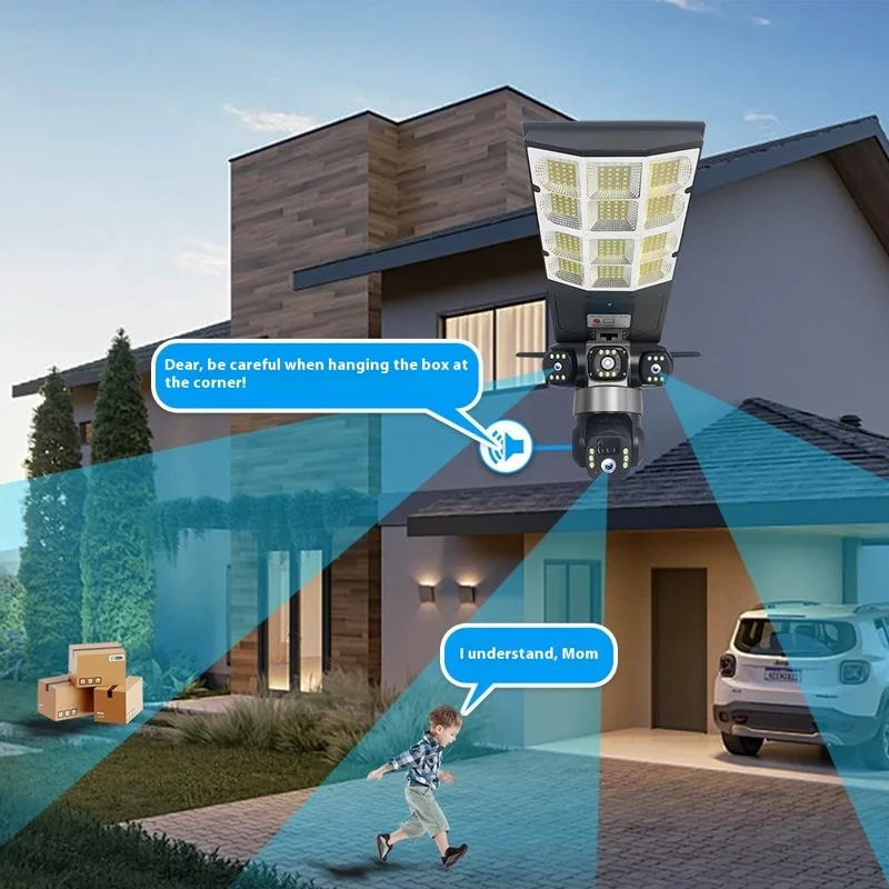 LD002 V380 Outdoor Solar Security Camera with Street Light 3 Screens Wireless Monitoring System - WiFi / US Plug