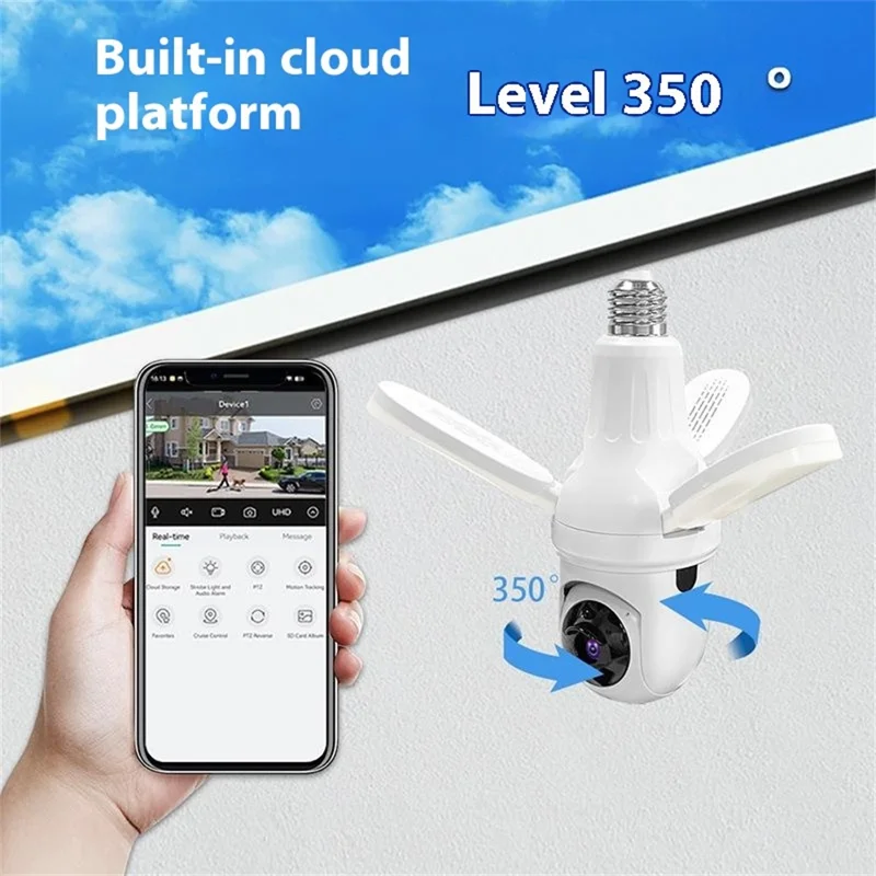 Q28-L 3-Blade Light Indoor Security 100W Pixel Pan Tilt Camera Two-Way Audio Baby Elder Monitor - WiFi / US Plug