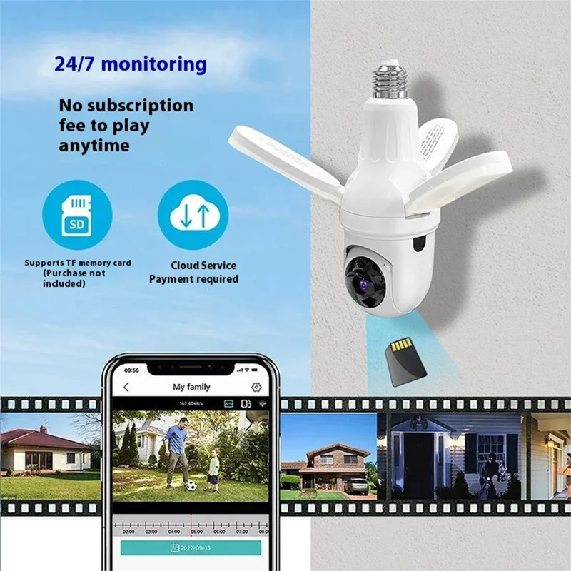 Q28-L 3-Blade Light Indoor Security 100W Pixel Pan Tilt Camera Two-Way Audio Baby Elder Monitor - WiFi / US Plug