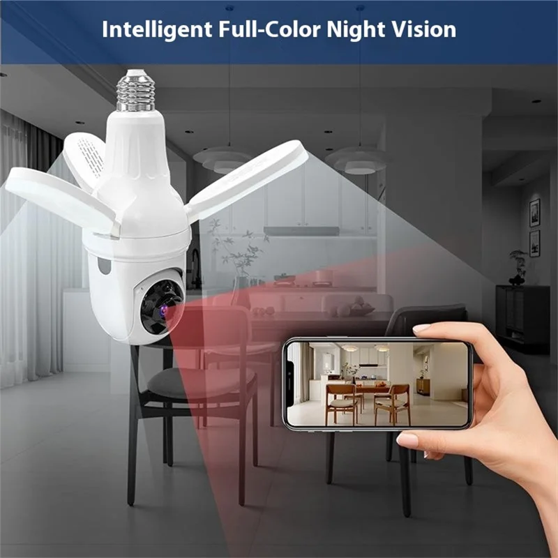 Q28-L 3-Blade Light Indoor Security 100W Pixel Pan Tilt Camera Two-Way Audio Baby Elder Monitor - WiFi / US Plug