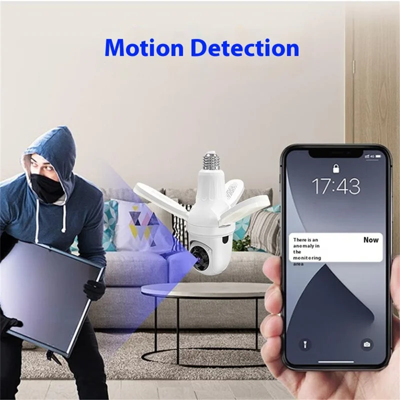 Q28-H 3MP Indoor Security Camera 3-blade Ceiling Light Motion Detection Pan Tilt Wireless Monitor for Baby Elder - WiFi Version / US Plug