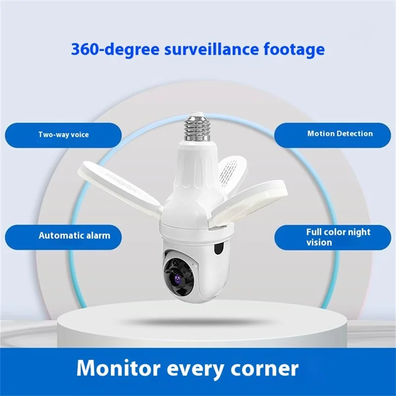 Q28-H 3MP Indoor Security Camera 3-blade Ceiling Light Motion Detection Pan Tilt Wireless Monitor for Baby Elder - WiFi Version / US Plug