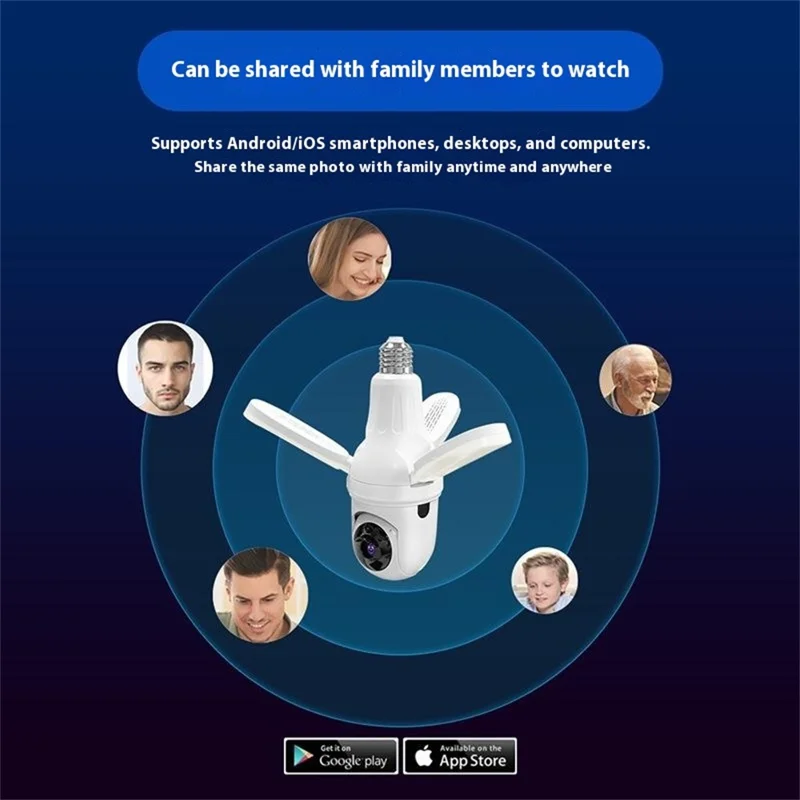 Q28-H 3MP Indoor Security Camera 3-blade Ceiling Light Motion Detection Pan Tilt Wireless Monitor for Baby Elder - WiFi Version / US Plug