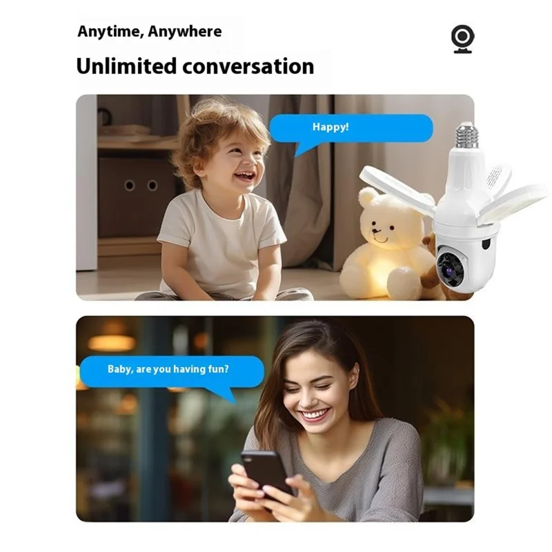 Q28-H 3MP Indoor Security Camera 3-blade Ceiling Light Motion Detection Pan Tilt Wireless Monitor for Baby Elder - WiFi Version / US Plug