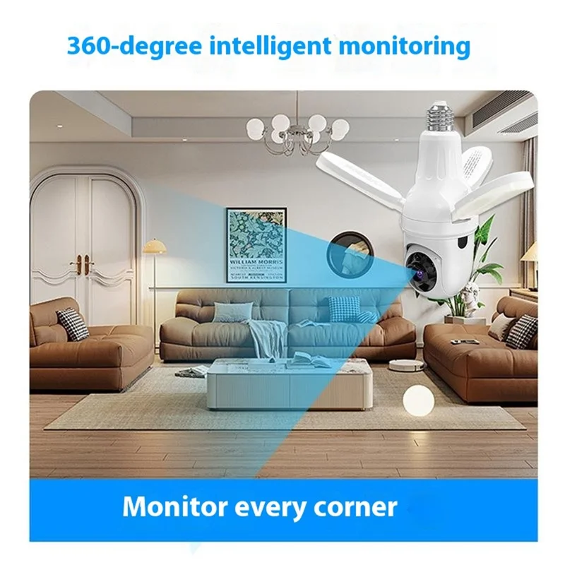 Q28-H 3MP Indoor Security Camera 3-blade Ceiling Light Motion Detection Pan Tilt Wireless Monitor for Baby Elder - WiFi Version / US Plug