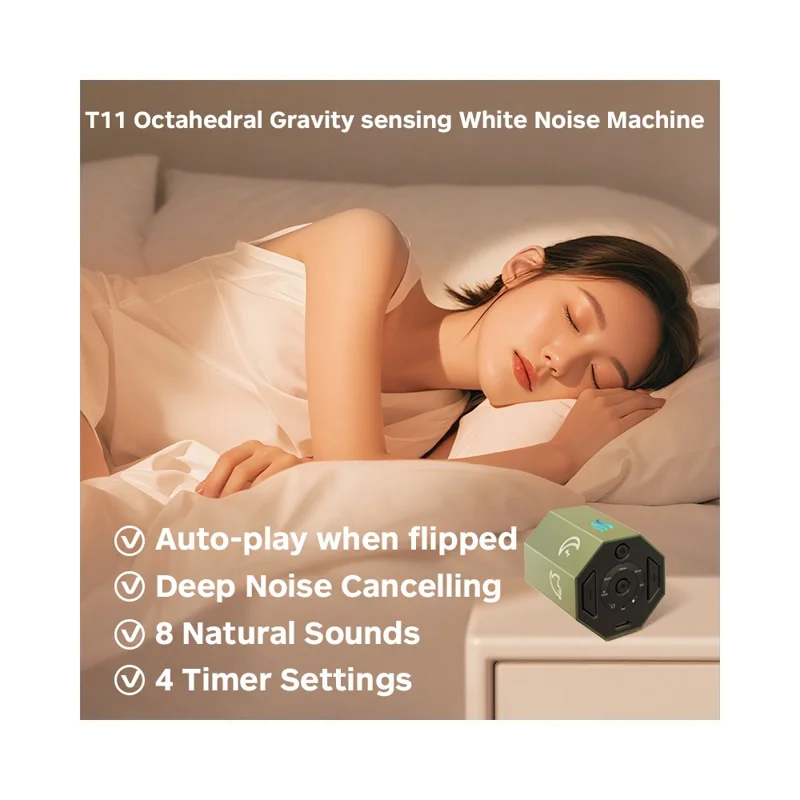T11 White Noise Machine 8 Natural Sounds Gravity Sensor Sleep Aid Device with Timing Function