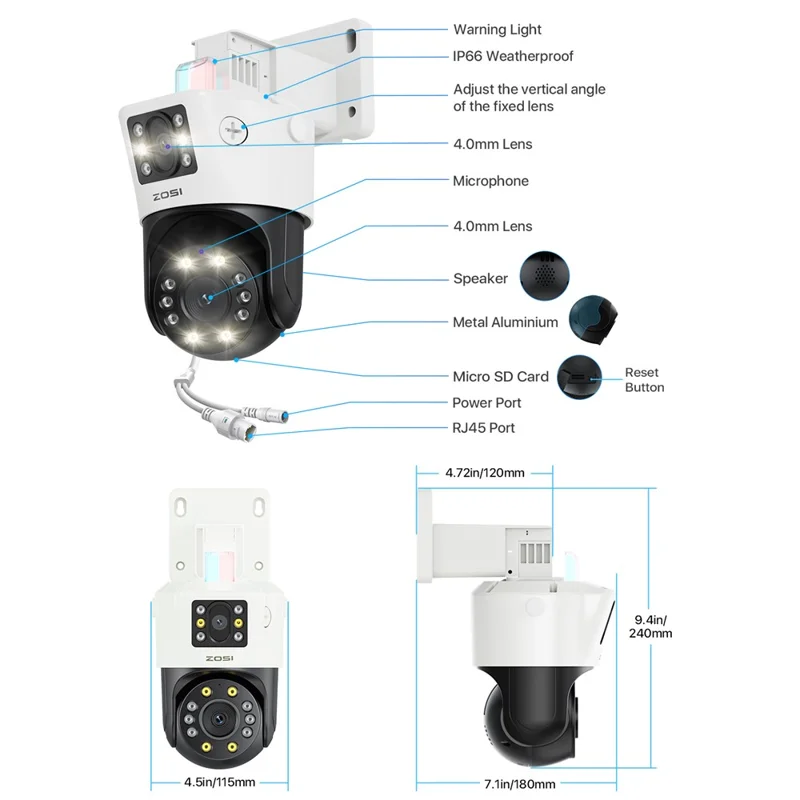 ZOSI C298 4K Dual Lens PoE Security Camera System 4 x 8MP Cameras Person / Vehicle Detection 8CH NVR with 2TB HDD - EU Plug