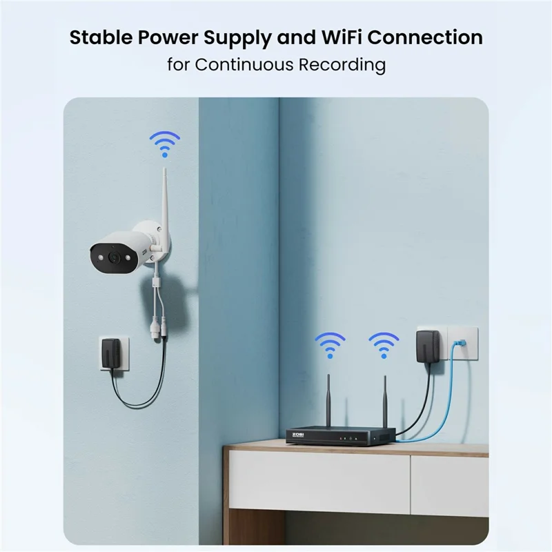 ZOSI 8CH 2K C302 Sistema di Sicurezza Domestico con Telecamere Wi-Fi 6 Rilevamento AI Umano Visione Notturna a Colori Monitor da 12 Pollici + 4 Telecamere da 3MP - Spina USA