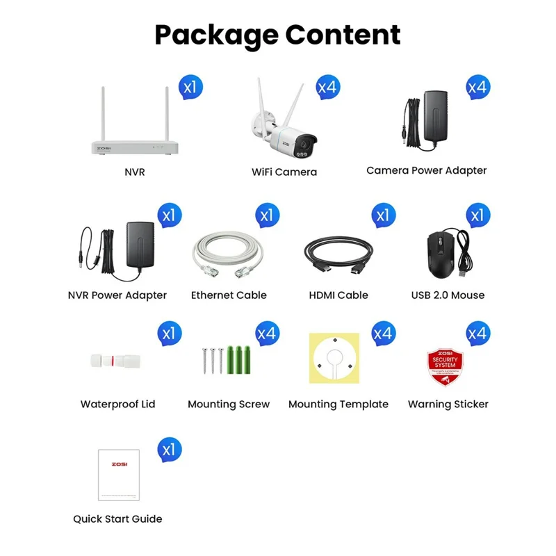 ZOSI 4K C186D Sistema de Câmeras de Segurança WiFi 6 Aurora Lux Visão Noturna Colorida Completa Detecção por IA 4 Câmeras + NVR de 8 Canais 8MP com HD de 1TB - Plugue dos EUA