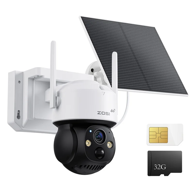 ZOSI 4G C291 LTE Cellular Security Camera 2K Solar Outdoor Wireless Real-Time View Color Night Vision Camera - EU Plug