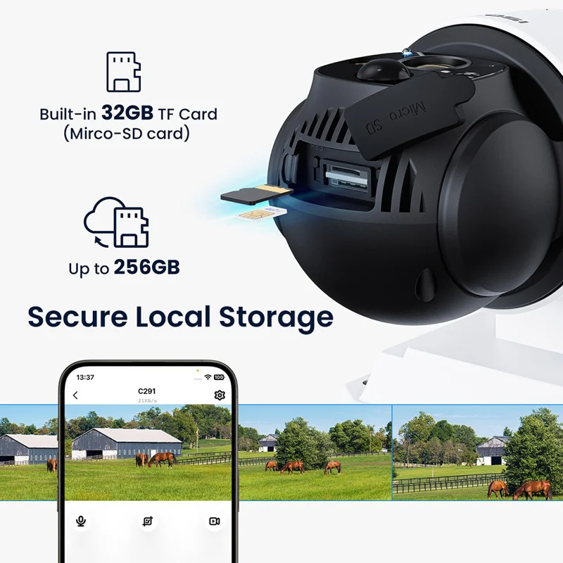 ZOSI 4G C291 LTE Cellular Security Camera 2K Solar Outdoor Wireless Real-Time View Color Night Vision Camera - EU Plug