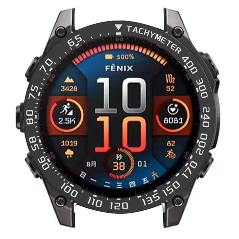 For Garmin Fenix 8 51mm / Tactix 8 51mm Stainless Steel Tachymeter Bezel Smart Watch Protective Ring - Black / White