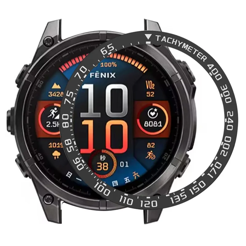 For Garmin Fenix 8 51mm / Tactix 8 51mm Stainless Steel Tachymeter Bezel Smart Watch Protective Ring - Black / White