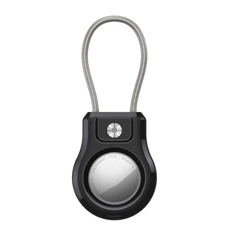 Funda protectora para Apple AirTag Tracker inteligente, resistente al agua, con correa de acero inoxidable / tornillos / herramienta - Negro